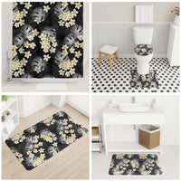 Black Tropical Hawaii Bathroom Set Seamless Monstera Plumeria Hawaiian Pattern LT14 - Polynesian Pride