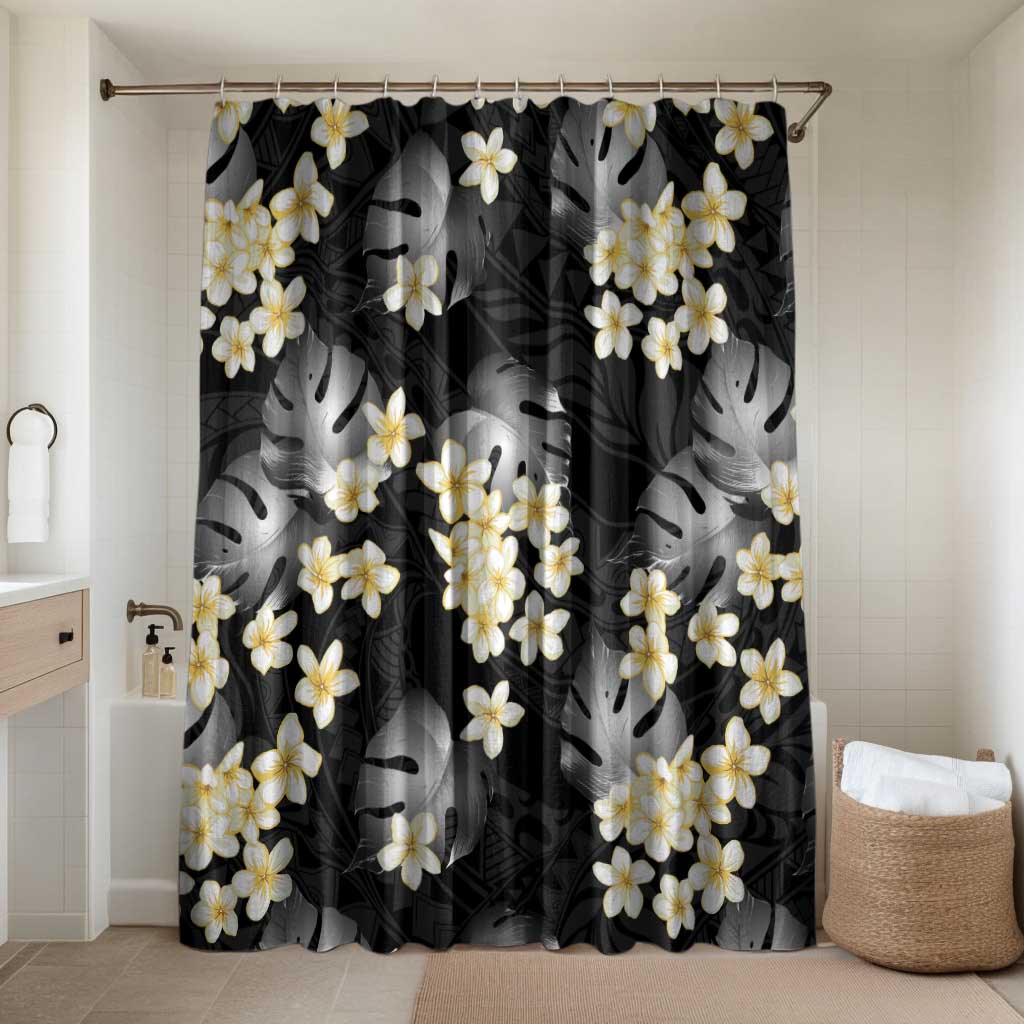 Black Tropical Hawaii Bathroom Set Seamless Monstera Plumeria Hawaiian Pattern LT14 Shower Curtain Only Black - Polynesian Pride