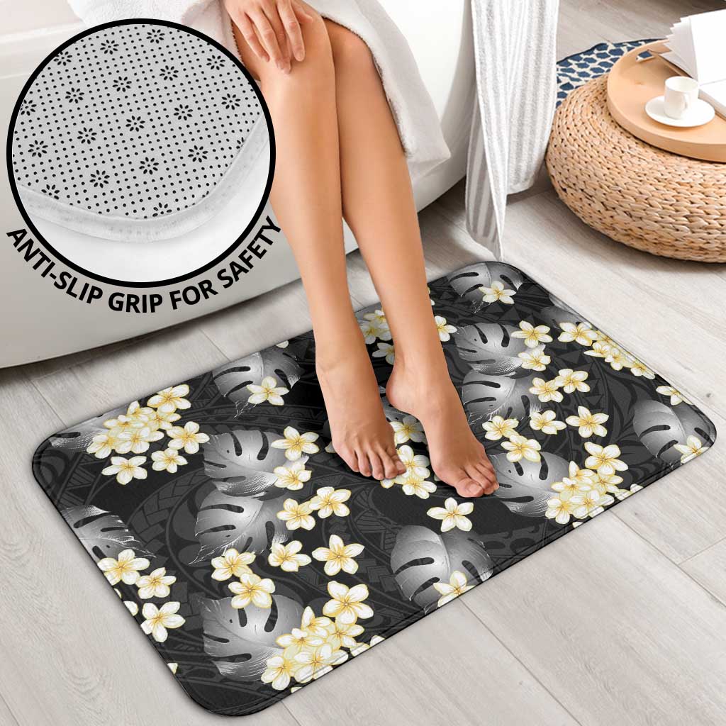 Black Tropical Hawaii Bathroom Set Seamless Monstera Plumeria Hawaiian Pattern LT14 - Polynesian Pride