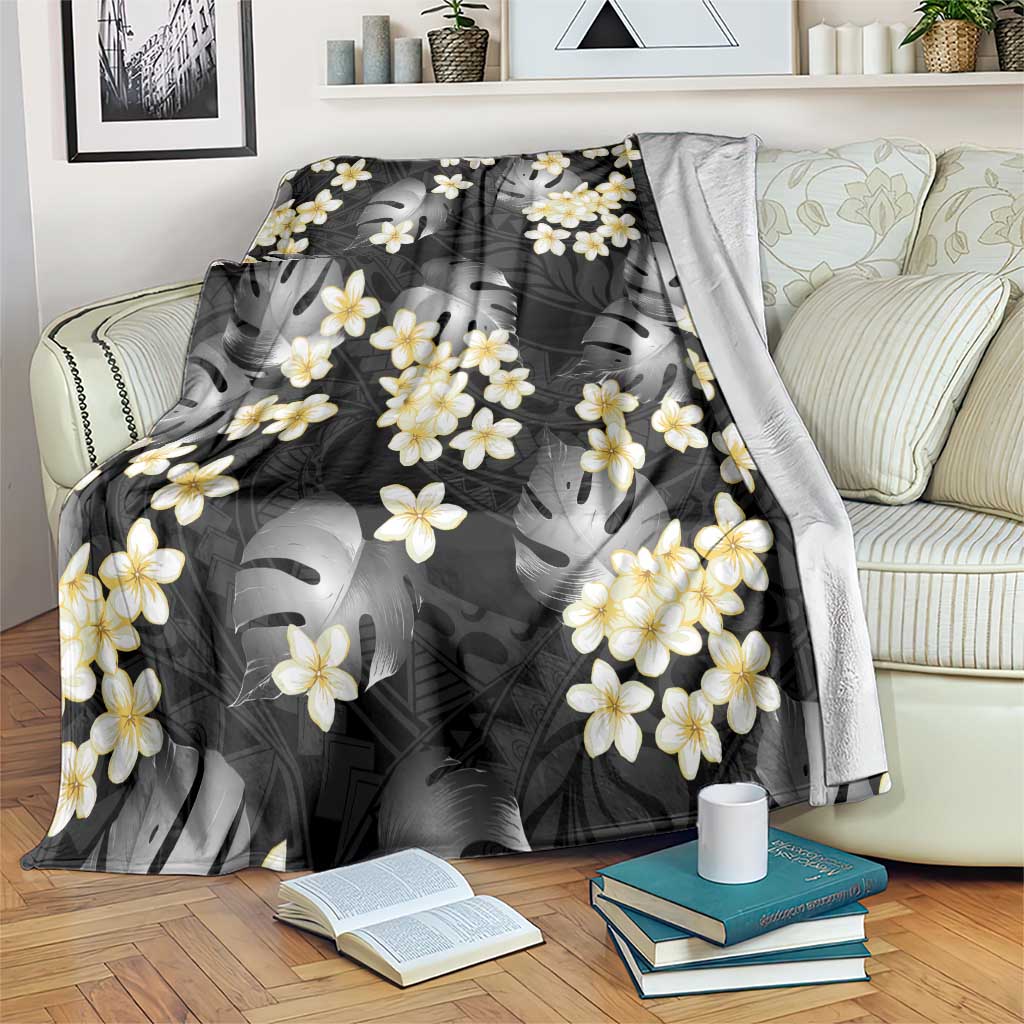 Black Tropical Hawaii Blanket Seamless Monstera Plumeria Hawaiian Pattern LT14 Black - Polynesian Pride