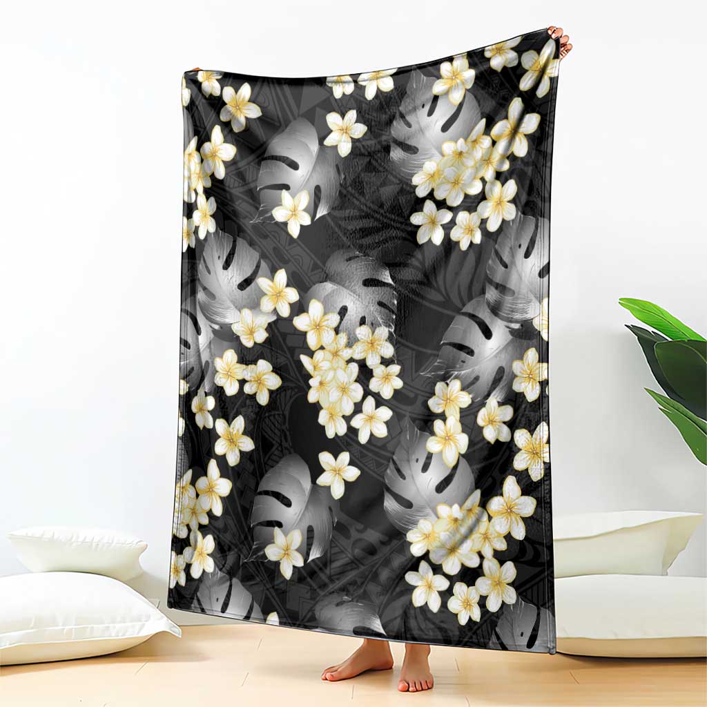 Black Tropical Hawaii Blanket Seamless Monstera Plumeria Hawaiian Pattern LT14 - Polynesian Pride