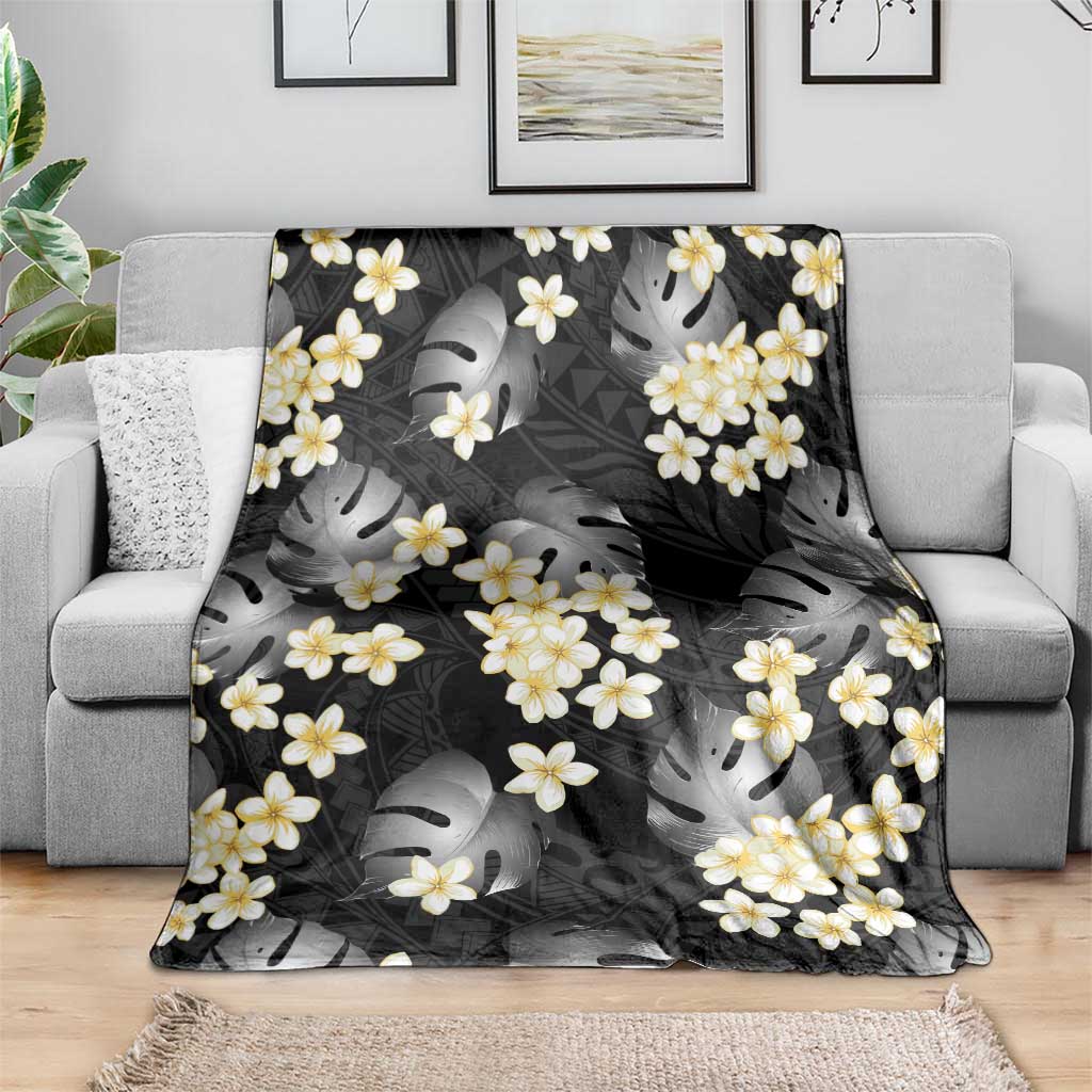 Black Tropical Hawaii Blanket Seamless Monstera Plumeria Hawaiian Pattern LT14 - Polynesian Pride