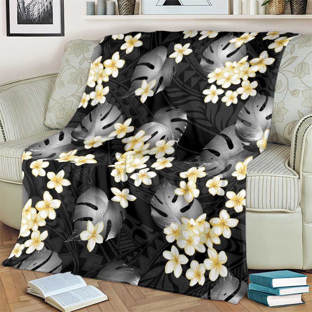 Black Tropical Hawaii Blanket Seamless Monstera Plumeria Hawaiian Pattern LT14 - Polynesian Pride