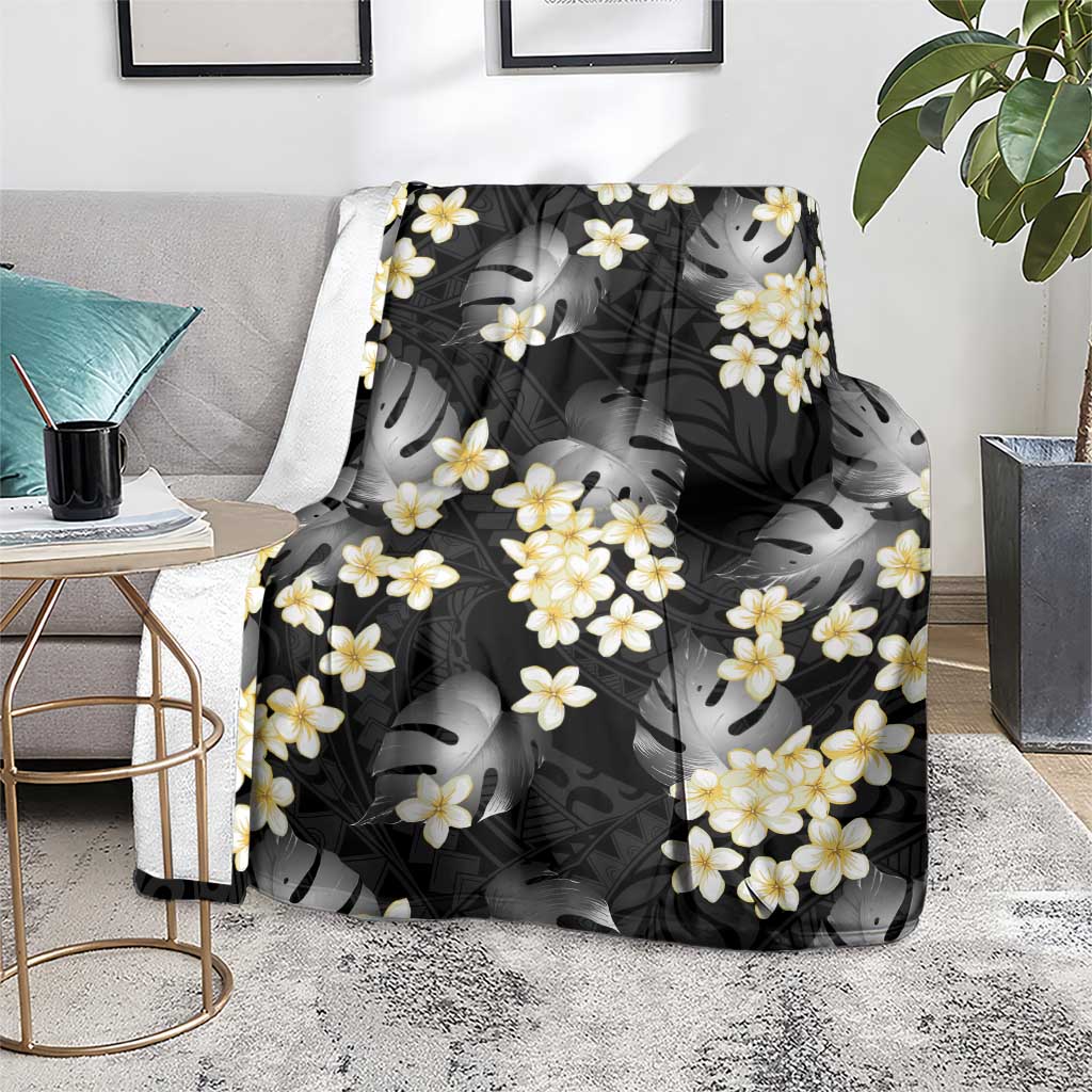 Black Tropical Hawaii Blanket Seamless Monstera Plumeria Hawaiian Pattern LT14 - Polynesian Pride