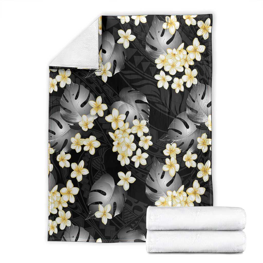 Black Tropical Hawaii Blanket Seamless Monstera Plumeria Hawaiian Pattern LT14 - Polynesian Pride