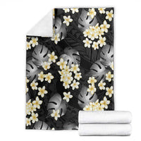 Black Tropical Hawaii Blanket Seamless Monstera Plumeria Hawaiian Pattern LT14 - Polynesian Pride