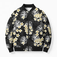 Black Tropical Hawaii Bomber Puffer Jacket Seamless Monstera Plumeria Hawaiian Pattern LT14 Unisex Black - Polynesian Pride
