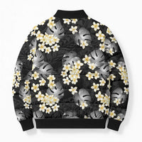Black Tropical Hawaii Bomber Puffer Jacket Seamless Monstera Plumeria Hawaiian Pattern LT14 - Polynesian Pride
