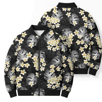 Black Tropical Hawaii Bomber Puffer Jacket Seamless Monstera Plumeria Hawaiian Pattern LT14 - Polynesian Pride