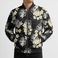 Black Tropical Hawaii Bomber Puffer Jacket Seamless Monstera Plumeria Hawaiian Pattern LT14 - Polynesian Pride