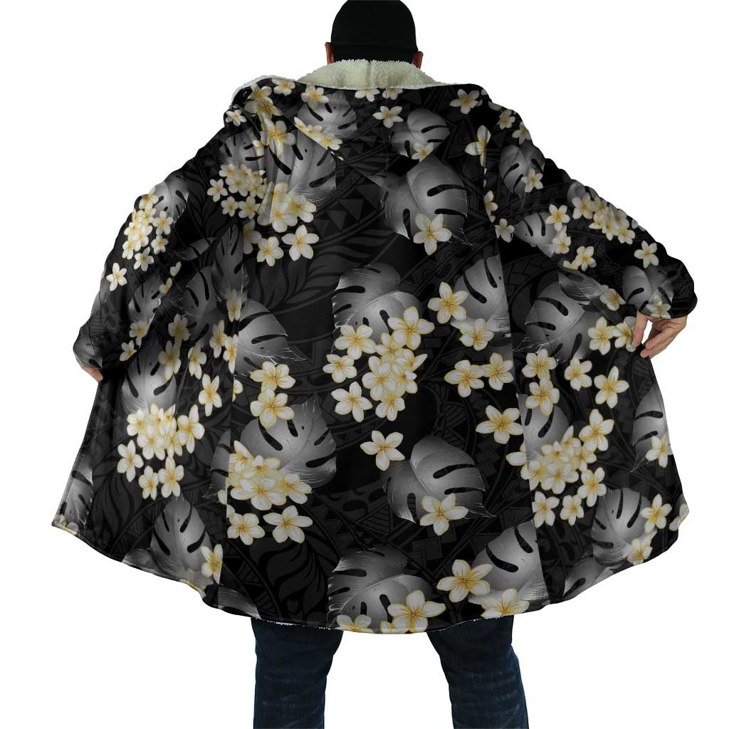 Black Tropical Hawaii Cloak Seamless Monstera Plumeria Hawaiian Pattern LT14 - Polynesian Pride