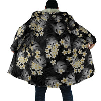 Black Tropical Hawaii Cloak Seamless Monstera Plumeria Hawaiian Pattern LT14 - Polynesian Pride