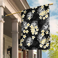 Black Tropical Hawaii Garden Flag Seamless Monstera Plumeria Hawaiian Pattern LT14 House Flag Black - Polynesian Pride