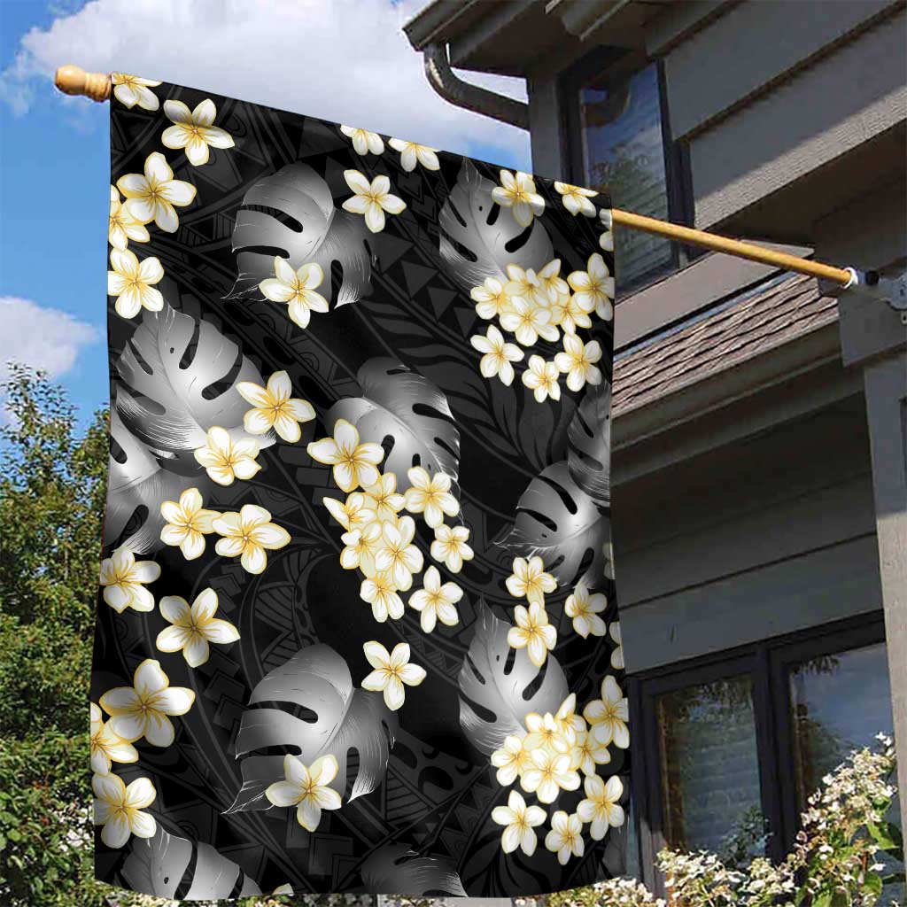 Black Tropical Hawaii Garden Flag Seamless Monstera Plumeria Hawaiian Pattern LT14 - Polynesian Pride