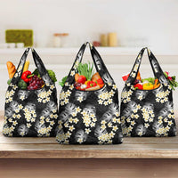 Black Tropical Hawaii Grocery Bag Seamless Monstera Plumeria Hawaiian Pattern LT14 3-pack One Size Black - Polynesian Pride