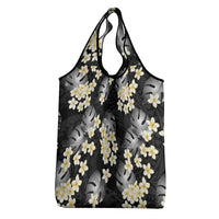 Black Tropical Hawaii Grocery Bag Seamless Monstera Plumeria Hawaiian Pattern LT14 - Polynesian Pride