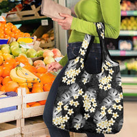 Black Tropical Hawaii Grocery Bag Seamless Monstera Plumeria Hawaiian Pattern LT14 - Polynesian Pride