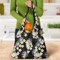 Black Tropical Hawaii Grocery Bag Seamless Monstera Plumeria Hawaiian Pattern LT14 - Polynesian Pride
