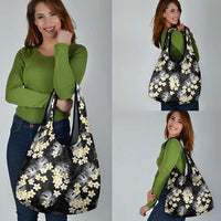 Black Tropical Hawaii Grocery Bag Seamless Monstera Plumeria Hawaiian Pattern LT14 - Polynesian Pride