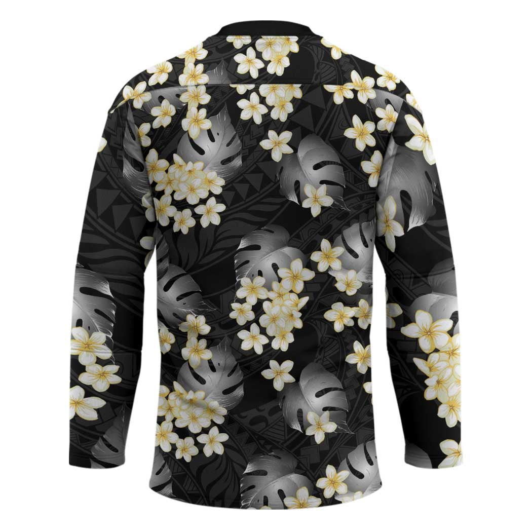 Black Tropical Hawaii Hockey Jersey Seamless Monstera Plumeria Hawaiian Pattern LT14 - Polynesian Pride