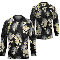 Black Tropical Hawaii Hockey Jersey Seamless Monstera Plumeria Hawaiian Pattern LT14 - Polynesian Pride
