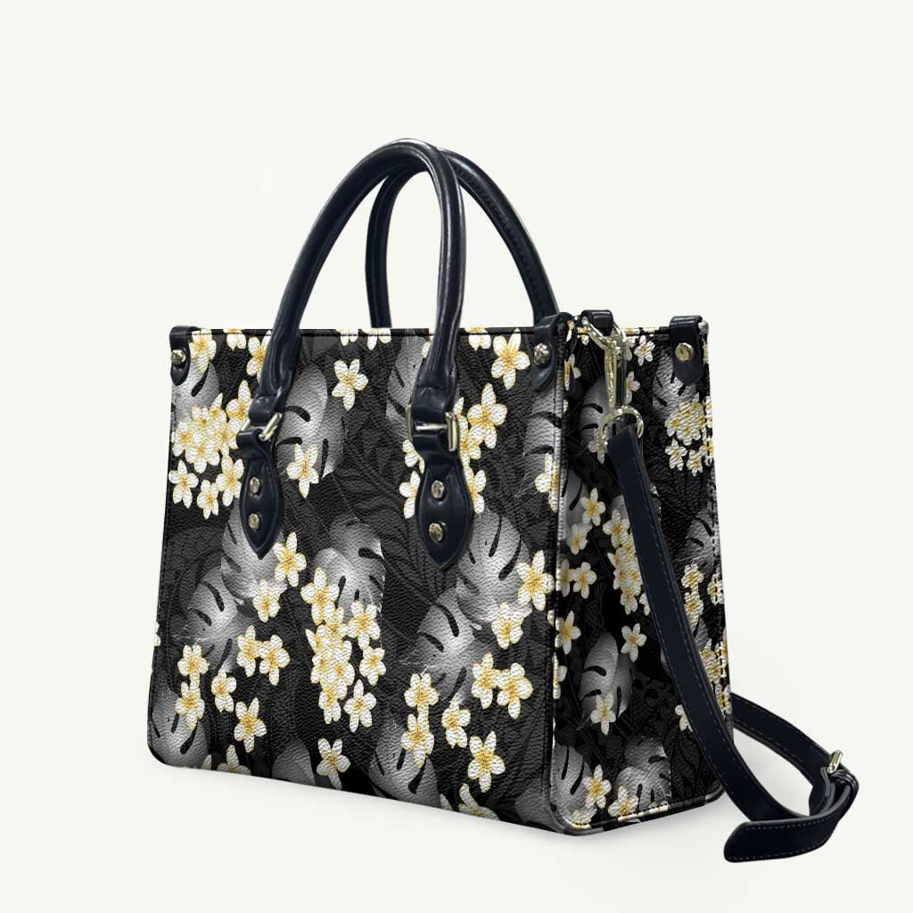 Black Tropical Hawaii Leather Bag Seamless Monstera Plumeria Hawaiian Pattern LT14 Black - Polynesian Pride