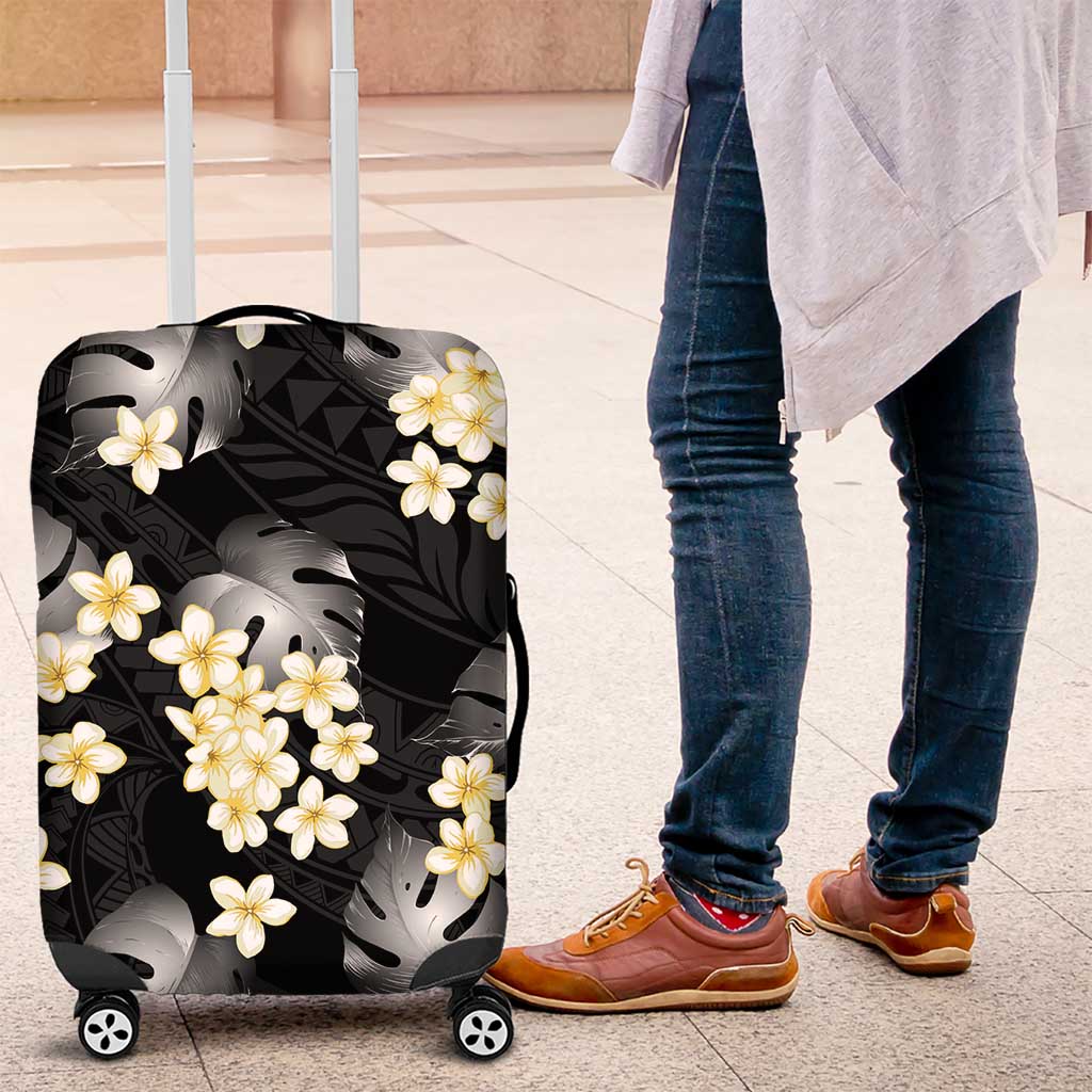 Black Tropical Hawaii Luggage Cover Seamless Monstera Plumeria Hawaiian Pattern LT14 Black - Polynesian Pride