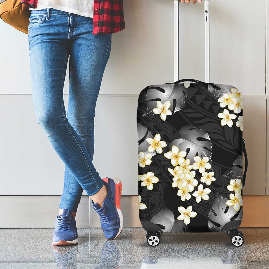 Black Tropical Hawaii Luggage Cover Seamless Monstera Plumeria Hawaiian Pattern LT14 - Polynesian Pride