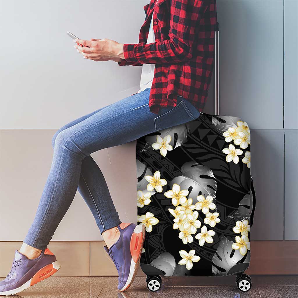 Black Tropical Hawaii Luggage Cover Seamless Monstera Plumeria Hawaiian Pattern LT14 - Polynesian Pride