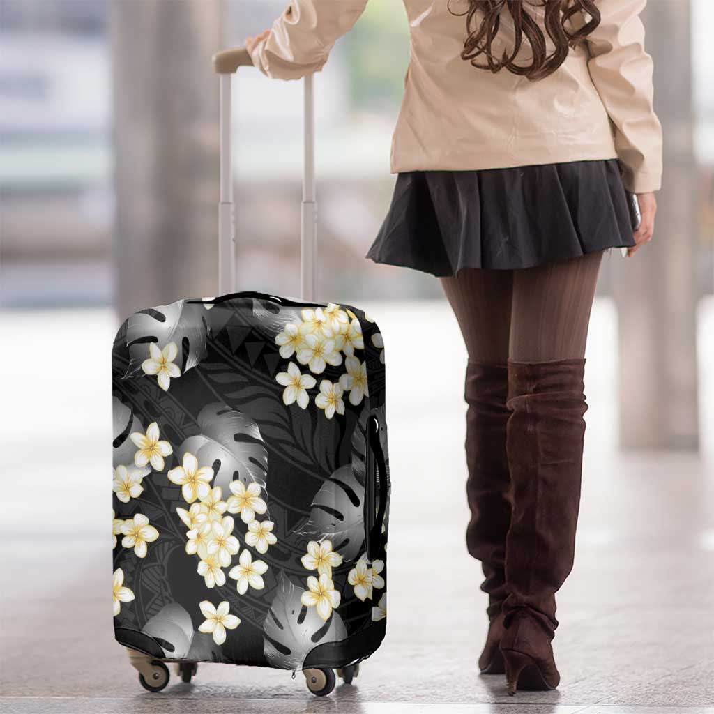 Black Tropical Hawaii Luggage Cover Seamless Monstera Plumeria Hawaiian Pattern LT14 - Polynesian Pride