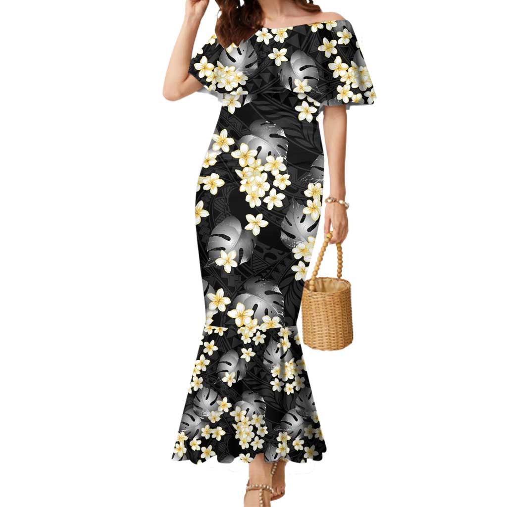 Black Tropical Hawaii Mermaid Dress Seamless Monstera Plumeria Hawaiian Pattern LT14 Women Black - Polynesian Pride