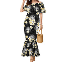 Black Tropical Hawaii Mermaid Dress Seamless Monstera Plumeria Hawaiian Pattern LT14 Women Black - Polynesian Pride