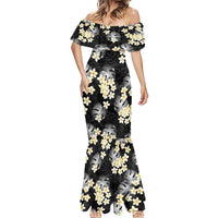 Black Tropical Hawaii Mermaid Dress Seamless Monstera Plumeria Hawaiian Pattern LT14 - Polynesian Pride