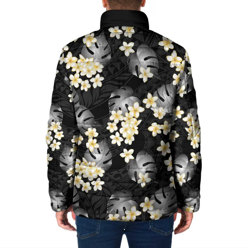 Black Tropical Hawaii Padded Jacket Seamless Monstera Plumeria Hawaiian Pattern LT14 - Polynesian Pride