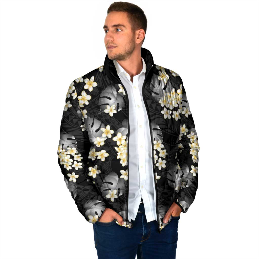 Black Tropical Hawaii Padded Jacket Seamless Monstera Plumeria Hawaiian Pattern LT14 - Polynesian Pride