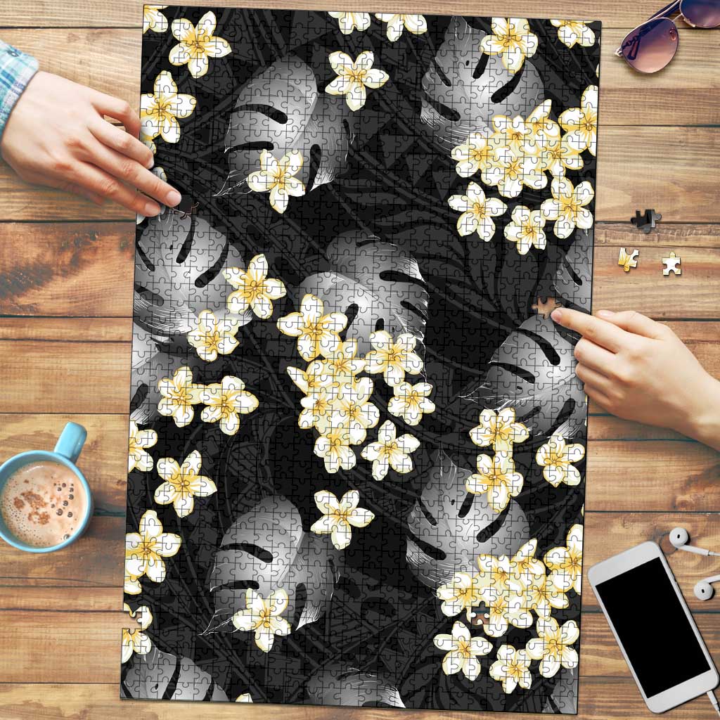 Black Tropical Hawaii Puzzle Seamless Monstera Plumeria Hawaiian Pattern LT14 Black - Polynesian Pride
