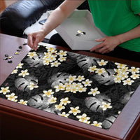 Black Tropical Hawaii Puzzle Seamless Monstera Plumeria Hawaiian Pattern LT14 - Polynesian Pride