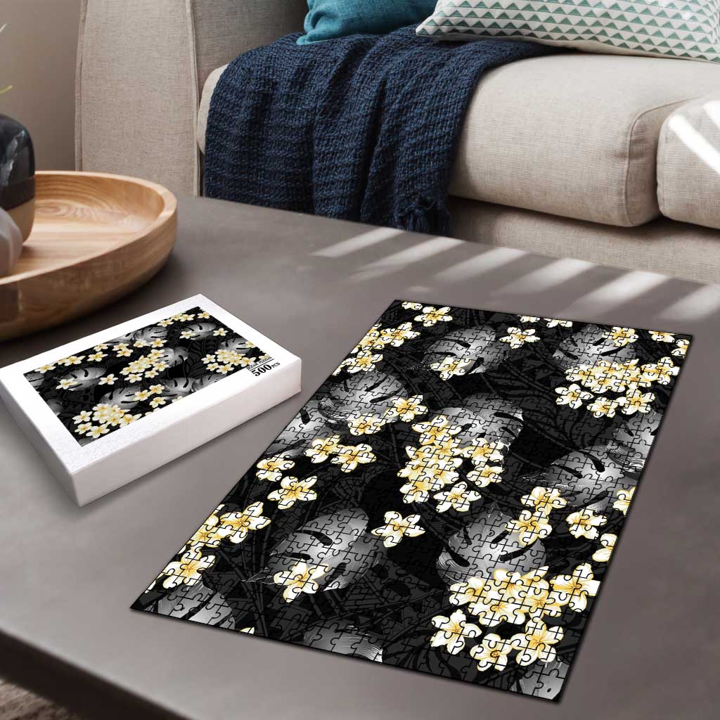 Black Tropical Hawaii Puzzle Seamless Monstera Plumeria Hawaiian Pattern LT14 - Polynesian Pride