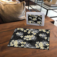 Black Tropical Hawaii Puzzle Seamless Monstera Plumeria Hawaiian Pattern LT14 - Polynesian Pride