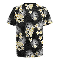 Black Tropical Hawaii Rugby Jersey Seamless Monstera Plumeria Hawaiian Pattern LT14 - Polynesian Pride