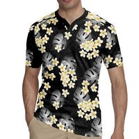 Black Tropical Hawaii Rugby Jersey Seamless Monstera Plumeria Hawaiian Pattern LT14 - Polynesian Pride