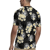 Black Tropical Hawaii Rugby Jersey Seamless Monstera Plumeria Hawaiian Pattern LT14 - Polynesian Pride