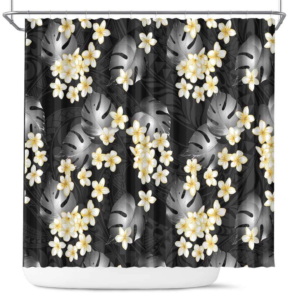 Black Tropical Hawaii Shower Curtain Seamless Monstera Plumeria Hawaiian Pattern LT14 Black - Polynesian Pride