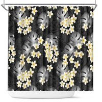 Black Tropical Hawaii Shower Curtain Seamless Monstera Plumeria Hawaiian Pattern LT14 Black - Polynesian Pride