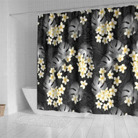 Black Tropical Hawaii Shower Curtain Seamless Monstera Plumeria Hawaiian Pattern LT14 - Polynesian Pride