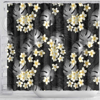 Black Tropical Hawaii Shower Curtain Seamless Monstera Plumeria Hawaiian Pattern LT14 - Polynesian Pride