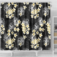Black Tropical Hawaii Shower Curtain Seamless Monstera Plumeria Hawaiian Pattern LT14 - Polynesian Pride