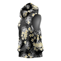 Black Tropical Hawaii Sleeveless Hoodie Seamless Monstera Plumeria Hawaiian Pattern LT14 - Polynesian Pride