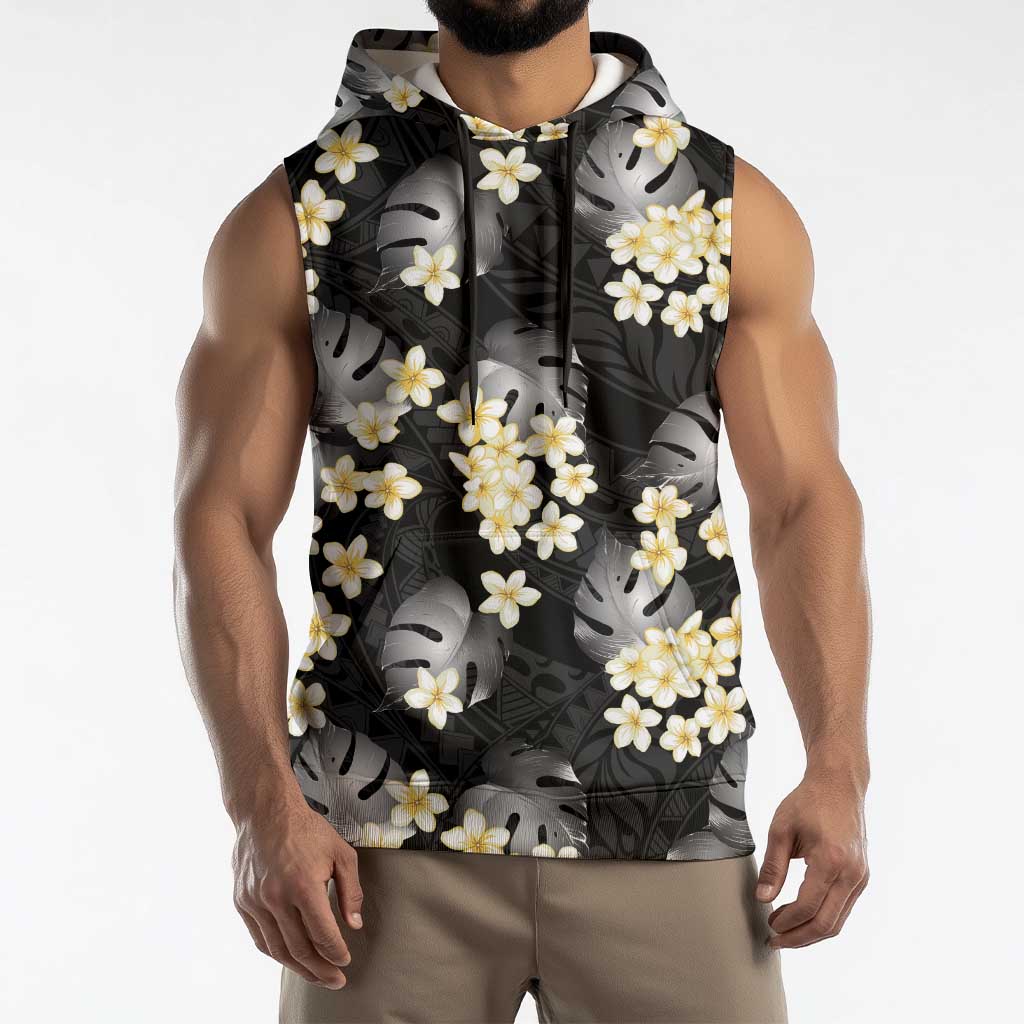 Black Tropical Hawaii Sleeveless Hoodie Seamless Monstera Plumeria Hawaiian Pattern LT14 - Polynesian Pride