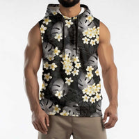 Black Tropical Hawaii Sleeveless Hoodie Seamless Monstera Plumeria Hawaiian Pattern LT14 - Polynesian Pride
